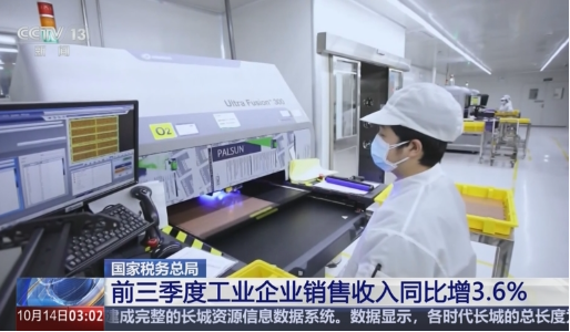 今年前三季度，全國工業(yè)企業(yè)銷售收入同比增長3.6%